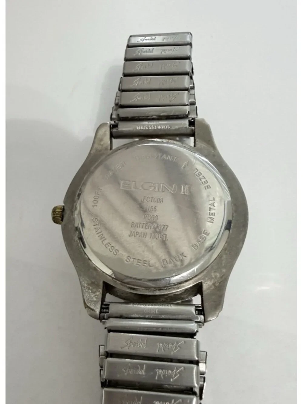 Vintage Elgin II Men's Watch Stainless Stretch Speidel Band Fair Needs Battery